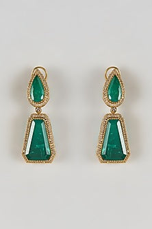 Gold Finish Emerald & Zircon Dangler Earrings