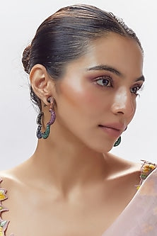 Black Rhodium Finish Multi-Colored Zircon Dangler Earrings