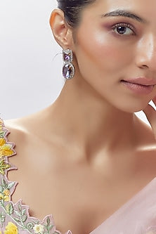 White Finish Amethyst & Zircon Dangler Earrings