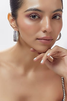 White Finish Light Purple Stone & Zircon Hoop Earrings