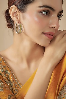 White Finish Light Yellow Stone & Zircon Hoop Earrings