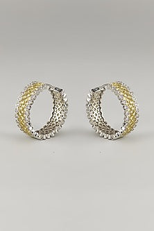 White Finish Light Yellow Stone & Zircon Hoop Earrings