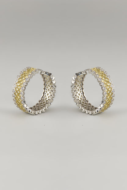 White Finish Light Yellow Stone & Zircon Hoop Earrings