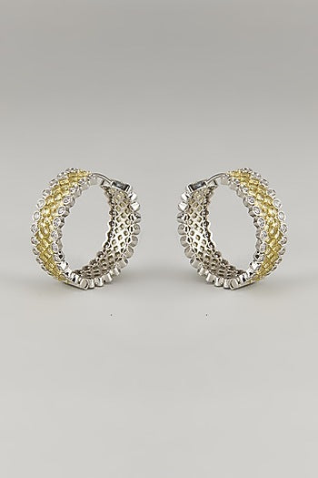 White Finish Light Yellow Stone & Zircon Hoop Earrings