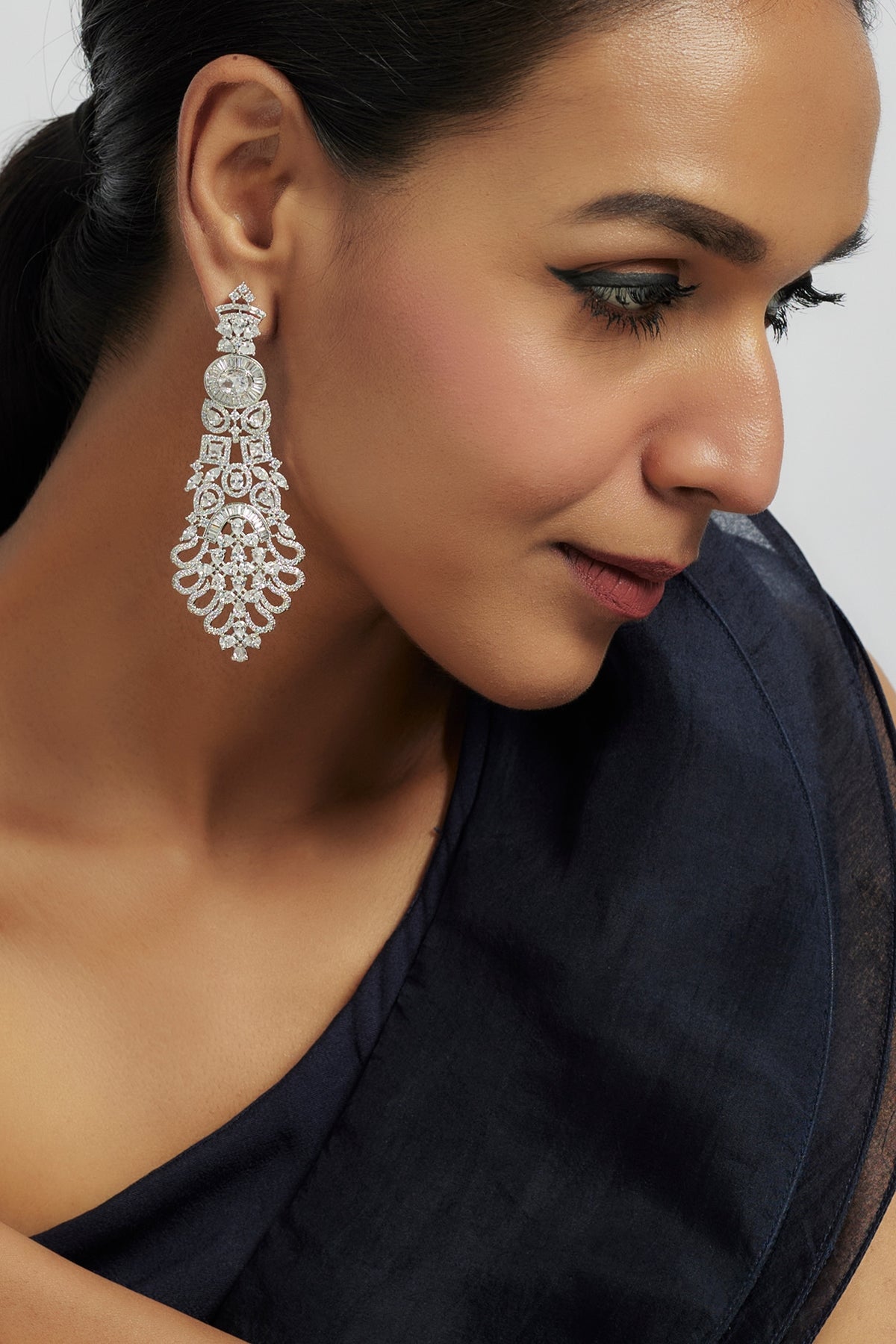 White Finish Zircon Dangler Earrings