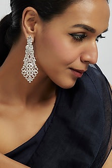 White Finish Zircon Dangler Earrings