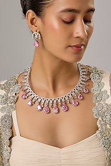 White Finish Rose Quartz & Zircon Necklace Set