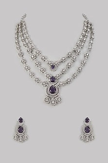 White Finish Amethyst & Zircon Layered Necklace Set
