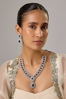 White Finish Amethyst & Zircon Long Necklace Set