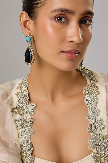 Gold Finish Kundan Polki & Blue Sapphire Dangler Earrings