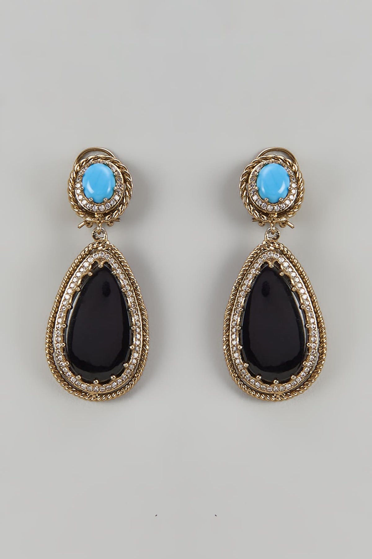 Gold Finish Kundan Polki & Blue Sapphire Dangler Earrings