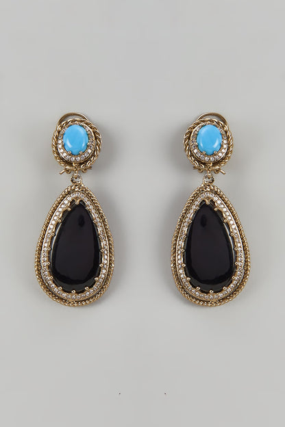 Gold Finish Kundan Polki & Blue Sapphire Dangler Earrings