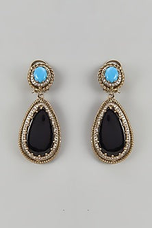 Gold Finish Kundan Polki & Blue Sapphire Dangler Earrings