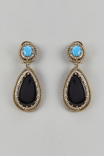 Gold Finish Kundan Polki & Blue Sapphire Dangler Earrings