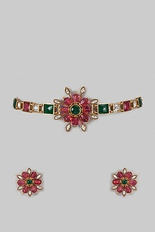 Gold Finish Ruby & Kundan Polki Choker Necklace Set