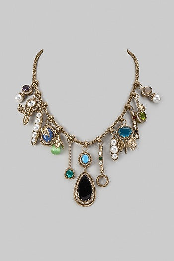Gold Finish Multi-Colored Stone & Blue Sapphire Necklace