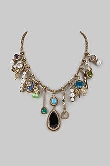 Gold Finish Multi-Colored Stone & Blue Sapphire Necklace