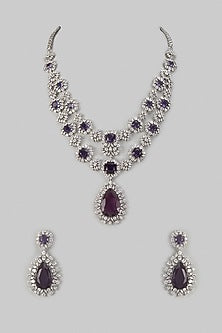 White Finish Ruby & Zircon Layered Necklace Set