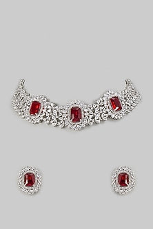 White Finish Ruby & Zircon Choker Necklace Set