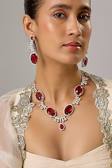 White Finish Ruby & Zircon Necklace Set