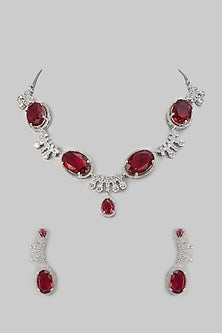 White Finish Ruby & Zircon Necklace Set