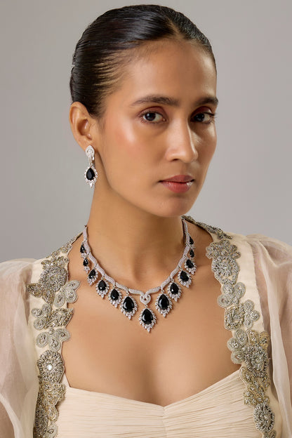 White Finish Amethyst & Zircon Necklace Set