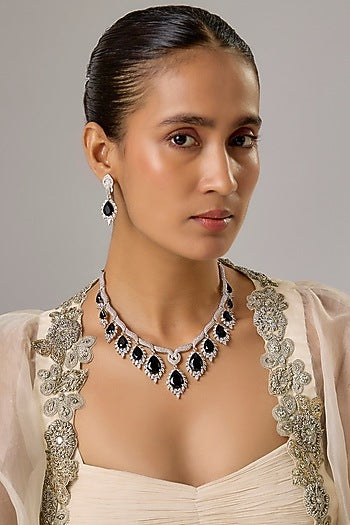 White Finish Amethyst & Zircon Necklace Set