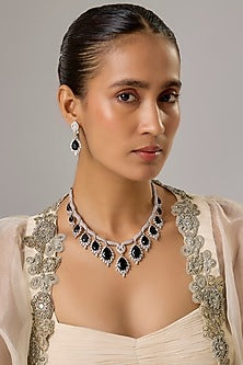 White Finish Amethyst & Zircon Necklace Set