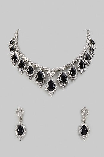 White Finish Amethyst & Zircon Necklace Set