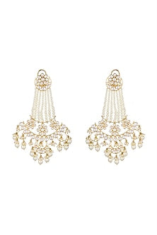 Gold Finish Kundan & Pearl Long Earrings