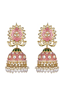 Gold Finish Kundan & Pearl Jhumka Earrings