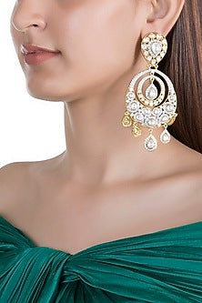 Gold Finish Kundan Chandbali Earrings