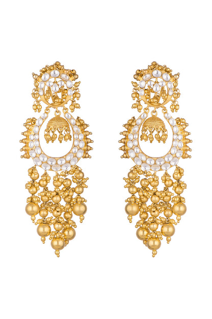 Gold Finish Kundan Long Earrings