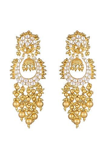 Gold Finish Kundan Long Earrings