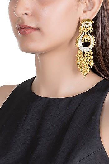 Gold Finish Kundan Long Earrings
