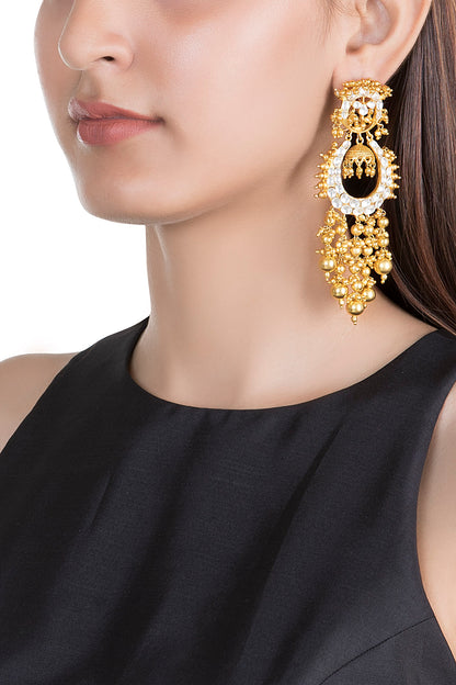Gold Finish Kundan Long Earrings