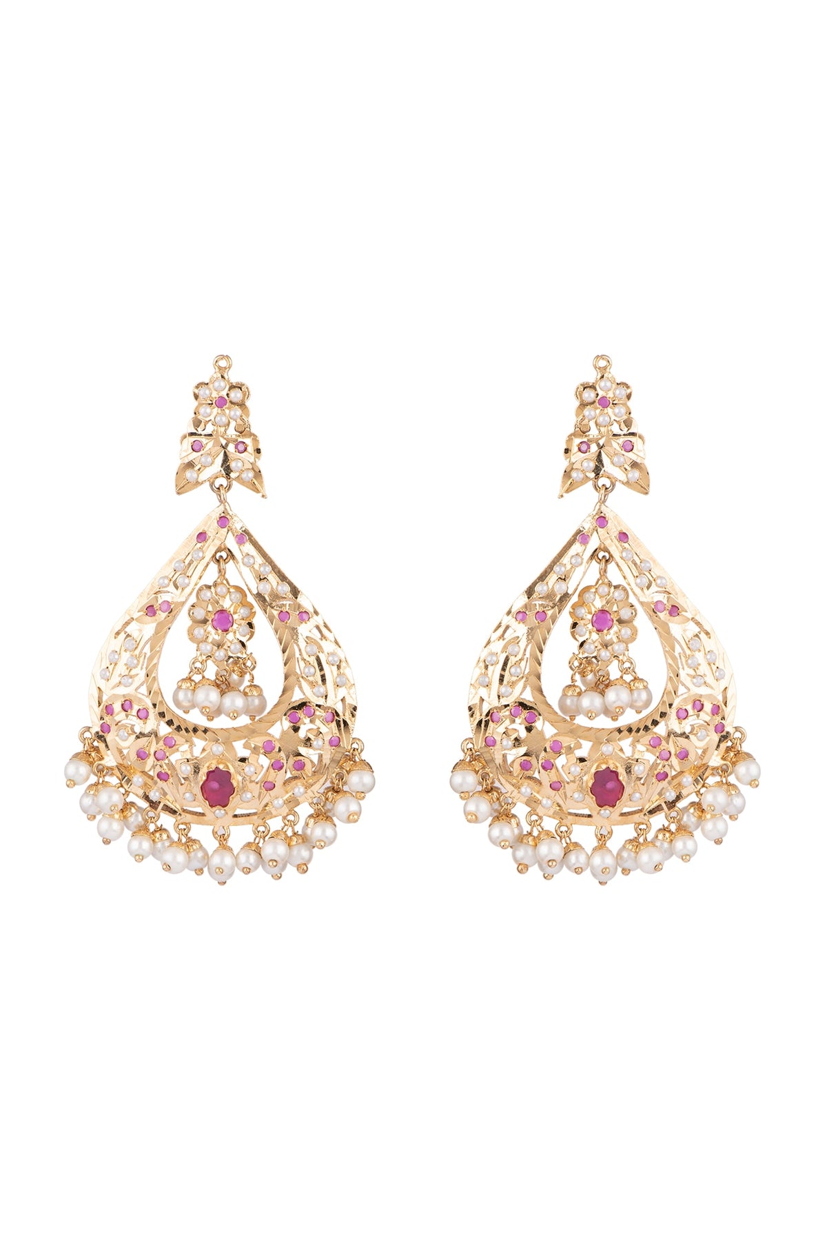 Gold Plated Ruby Chandbali Earrings