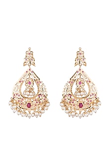 Gold Plated Ruby Chandbali Earrings