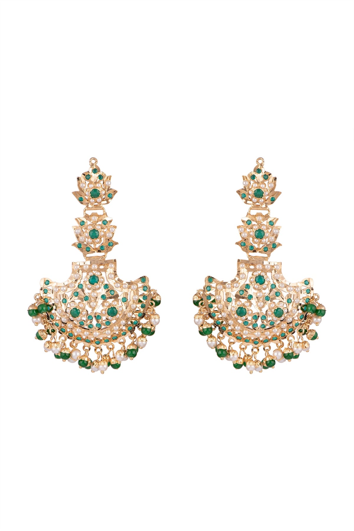 Gold Plated Emerald Long Earrings