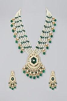 Gold Finish Kundan Polki Pendant Necklace Set
