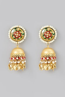 Gold Finish Meenakari Jhumka Earrings