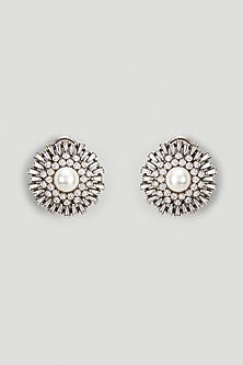Black Rhodium Finish Pearl & Zircon Stud Earrings