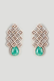 White Finish Emerald Stone & Zircon Dangler Earrings