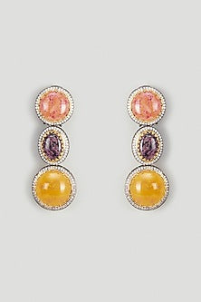 Gold Finish Multi-Colored Stone & Zircon Dangler Earrings