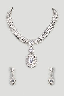 White Finish Zircon Long Necklace Set