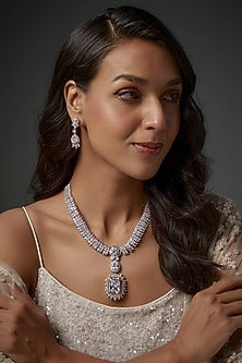 White Finish Zircon Long Necklace Set
