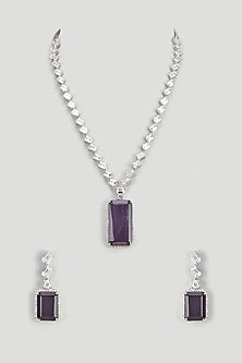 White Finish Amethyst Stone & Zircon Long Necklace Set