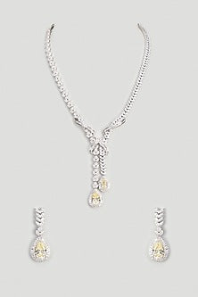 White Finish Yellow Sapphire Stone & Zircon Long Necklace Set