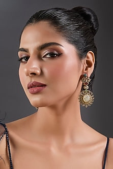 Gold Finish Zircon & Multi-Colored Stone Dangler Earrings