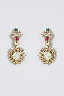 Gold Finish Zircon & Multi-Colored Stone Dangler Earrings